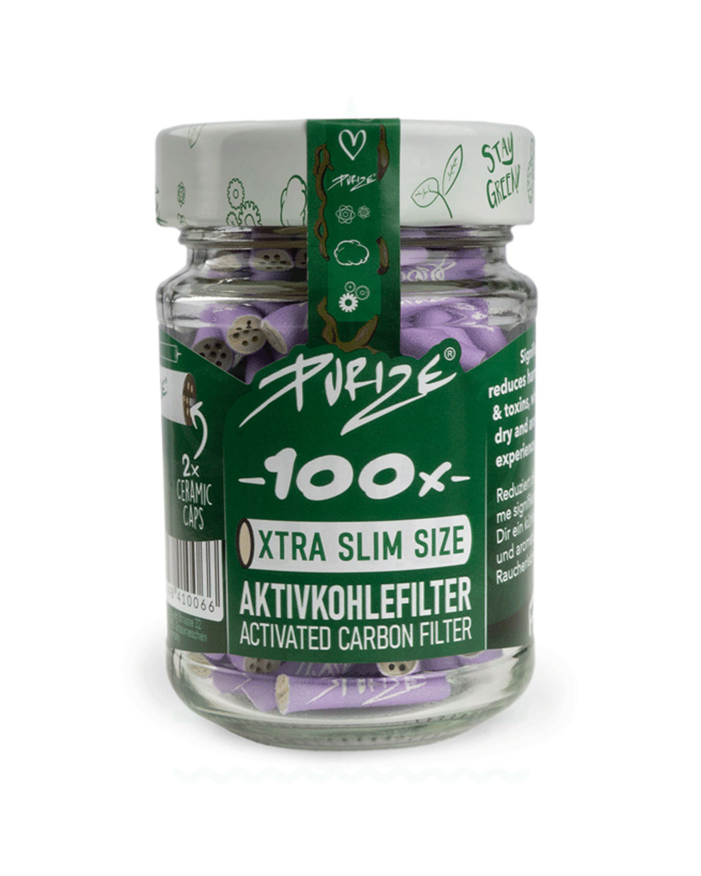PURIZE® XTRASlim Aktivkohlefilter im Glas | 100 Stück