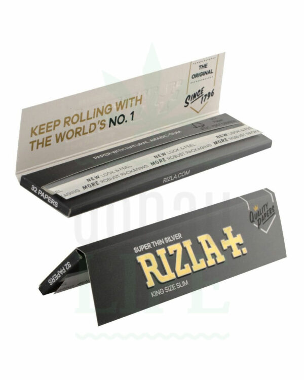 RIZLA+ Single Wide Papers Silver/Blue/Green | 50 Blatt